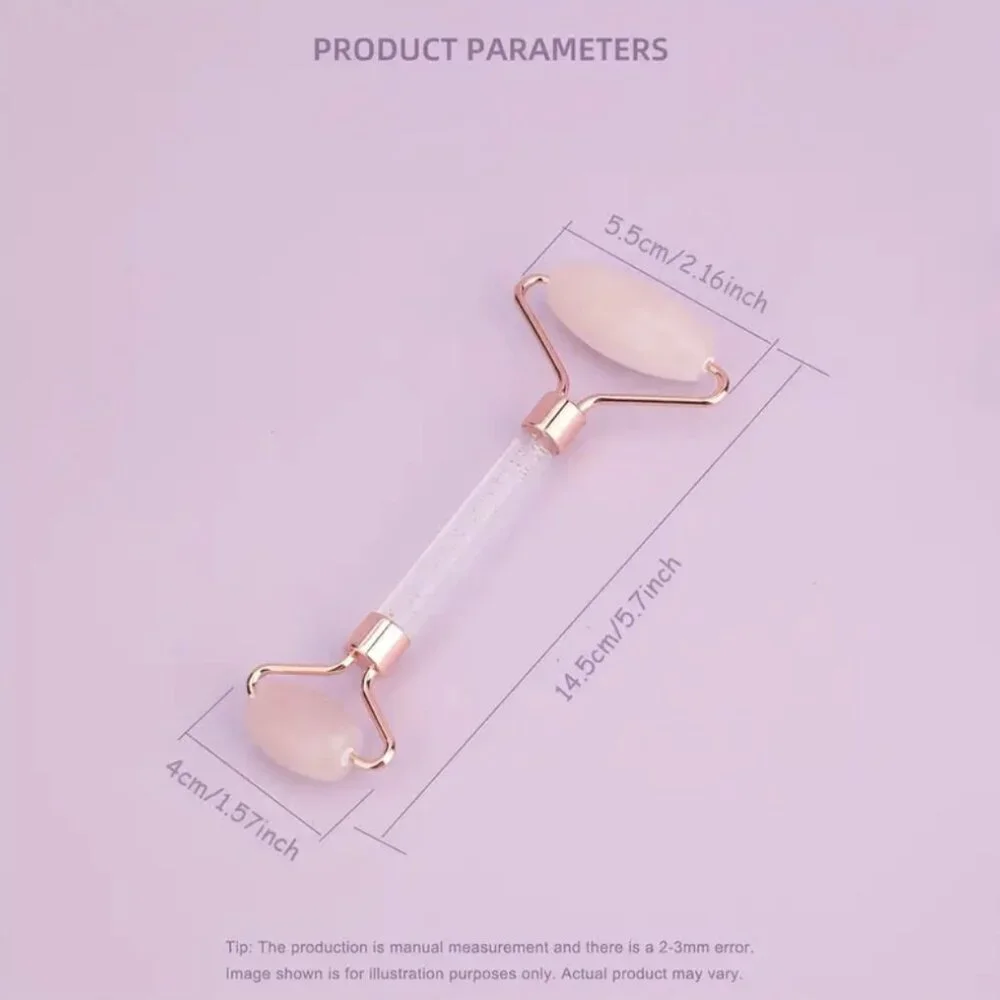 Pink Rose Quartz Dual-Head Massage Roller for Facial and Body
